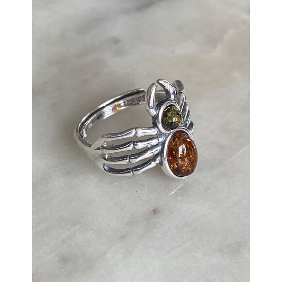 NEW Sterling Silver Spider Multi-Color Amber Ring Size 6 Adjustable - Picture 2 of 4